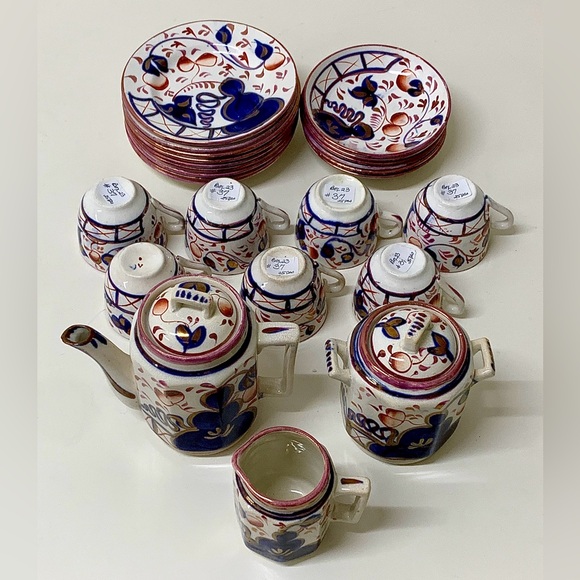 19th Century Vtg Gaudy Welsh Oyster Pattern 25 Piece Miniature Child’s Tea Set - Picture 10 of 16